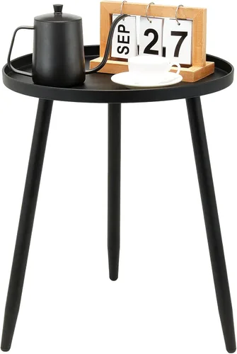 Linpla Mesas auxiliares/auxiliares decentes – Pequeña mesa redonda decorativa, mesitas de noche estrechas de metal negro con 3 patas, ideal para