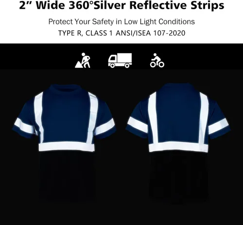 Miniatura 5 de VENDACE Camisas de seguridad para hombre, paquete de 3 camisetas reflectantes de alta visibilidad de manga corta para trabajo de construcción