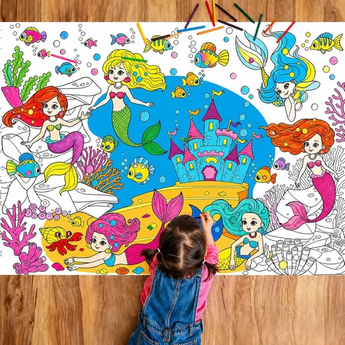 Miniatura 8 de Póster Gigante para Colorear Bajo el Mar para Niños Mantel Grande para Colorear Libros en Rollo de Papel del Océano de Verano Hojas Páginas Arte