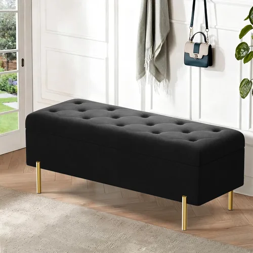 Miniatura 4 de Banco otomano con almacenamiento, banco de almacenamiento tapizado de terciopelo para dormitorio, sala de estar, otomano largo, color negro