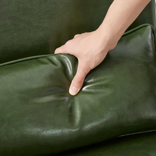 Miniatura 7 de Glitzhome Sillón Accent de mediados de siglo en verde cazador, sillón de lectura individual de cuero PU con marco de nogal y ruberwood Pu verde.
