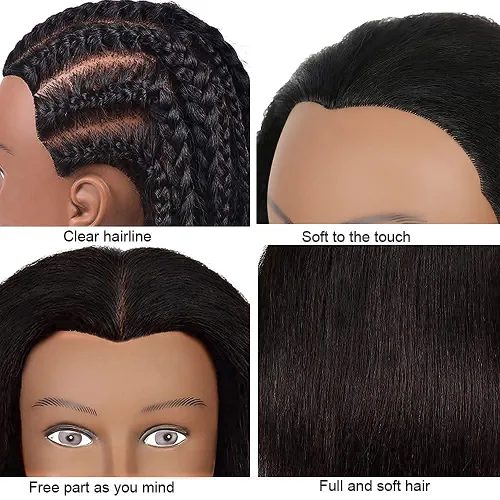 Miniatura 2 de Cabeza de maniquí con cabello humano 100% real, maniquí de cosmetología, cabeza de muñeca, peluquero, práctica de peinado, cabeza de entrenamiento