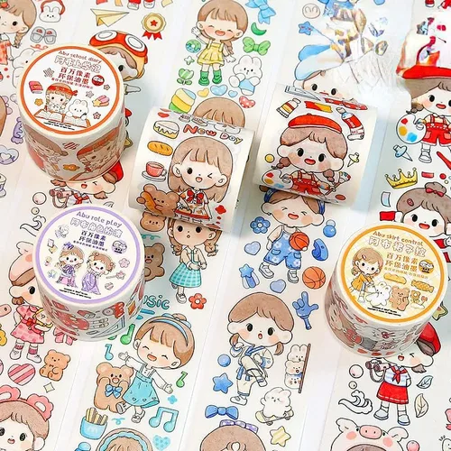 Miniatura 6 de Kawaii Art Washi Tape - Linda cinta adhesiva para escuela, suministros de oficina, estética, caricaturas, juego de cinta adhesiva decorativa