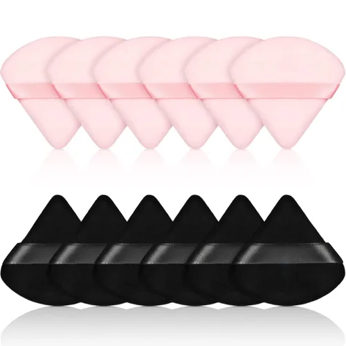 Esponja para polvo de cara con forma de triángulo, 12 piezas, para polvo suelto, suave, base cosmética, esponja mineral para productos en polvo,