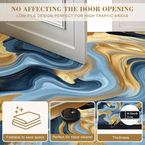 Miniatura 6 de 32"x 48" Boho Area Rugs Marble Texture Seamless Pattern Silver Gold Grey Blue Black Abstract Washable Low Pile Carpet Non Slip Floor Mat Soft for