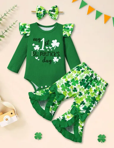 Miniatura 50 de Ropa de bebé niña, 4 piezas, trajes de niña recién nacida, con volantes, mameluco de campana para bebé, diadema, bandana, conjuntos de ropa, regalos
