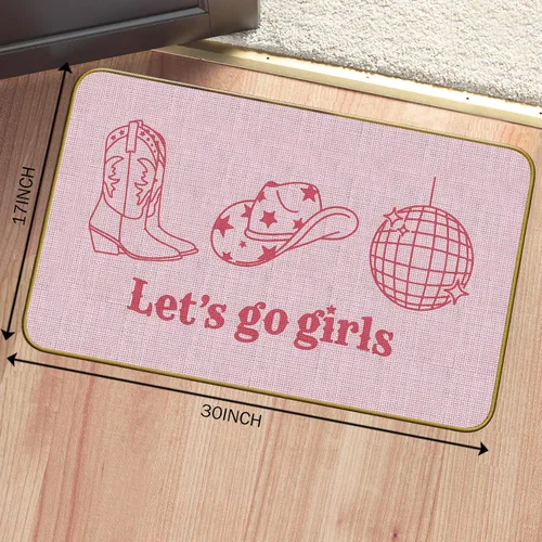 Miniatura 3 de Mingnei Divertido tapete rosa preppy de Let's Go Girls – Tapete de vaquera, botas de vaquera occidental, tapete de piso de disco para el hogar