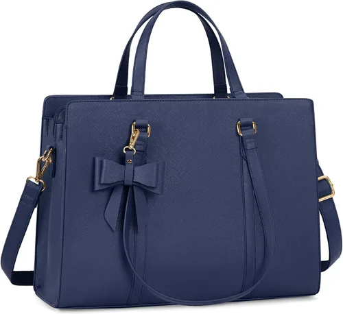 Miniatura 15 de Bolsa de computadora portátil para mujer, bolsa de mano para laptop de 15.6 pulgadas, bolsa de cuero impermeable, maletín grande y ligero, bolsa