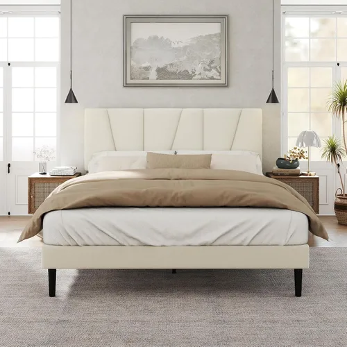 Miniatura 7 de HAOARA Marco de cama tamaño completo con cabecera tapizada en tela, cama plataforma con soporte de listones de madera, base de colchón completa