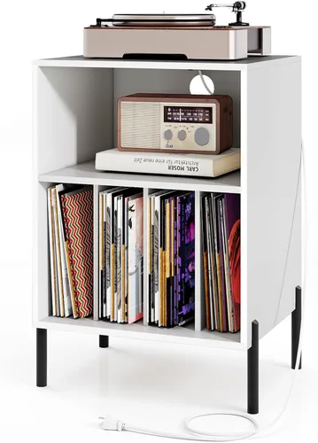 Miniatura 12 de Giantex Soporte para tocadiscos con estación de carga, soporte para tocadiscos con armario de almacenamiento, estante para tocadiscos con patas