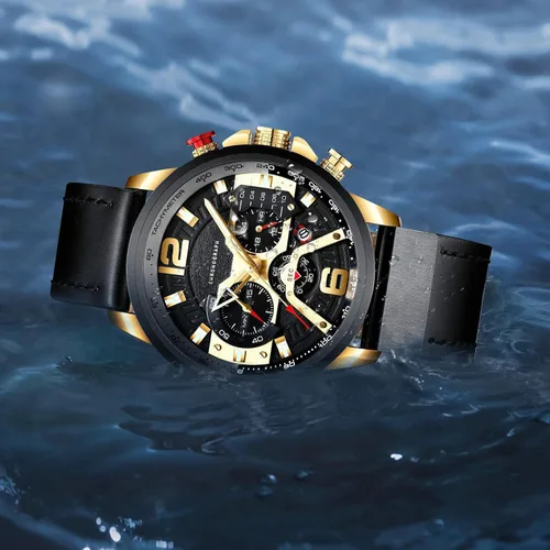 Miniatura 5 de Reloj de pulsera analógico de cuarzo para hombre, cronógrafo, impermeable, correa de cuero, correa de cuero, reloj de pulsera