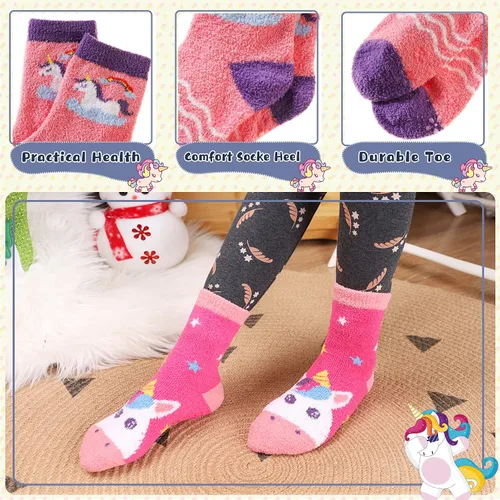 Miniatura 4 de Calcetines peludos para niños y niñas con agarres antideslizantes suaves cálidos acogedores para invierno mullidos para niños y niñas