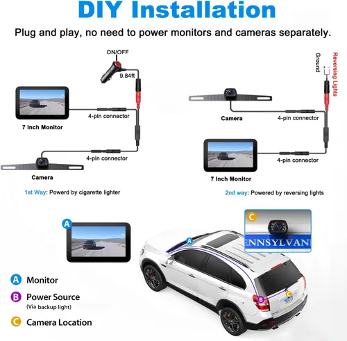 Miniatura 2 de ZEROXCLUB Kit de cámara de respaldo con cable con monitor de 7 pulgadas, pantalla HD 1080P para automóvil, camioneta, SUV, furgoneta, RV, visión
