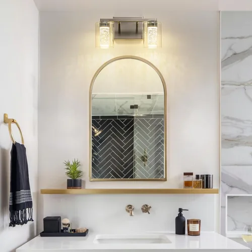 Miniatura 2 de SineRise lámpara de tocador de 2 luces de níquel cepillado, con 3 modos de color (3000K/4000K/6000K), lámpara de baño LED de protección ocular