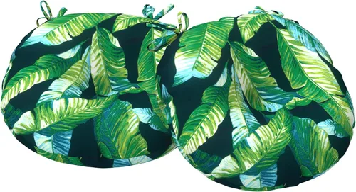 Miniatura 20 de Juego de 2 cojines para sillas de bistró para exteriores, repelentes al agua, fundas redondas para decoración del hogar y el jardín, 15 x 15 x 4