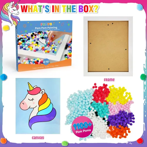 Miniatura 2 de Kit de Arte de Pintura de Pompones de Unicornio Funto, Más de 1100 Pompones, Lienzo y Marco Resistente para Decoración del Hogar, Manualidades