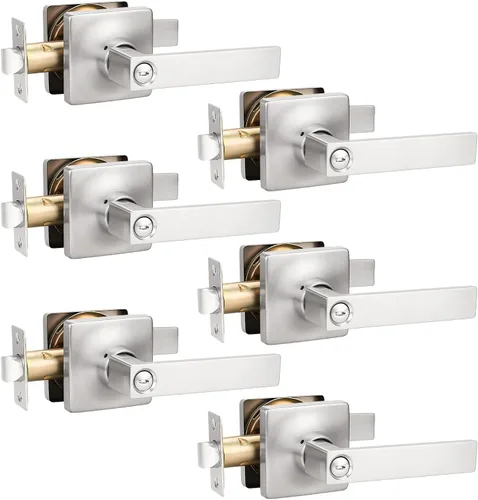 Miniatura 27 de GOBEKOR Paquete de 1 palanca de paso, manijas de puerta rectas de níquel satinado para cerradura de puerta de armario, manija cuadrada de puerta