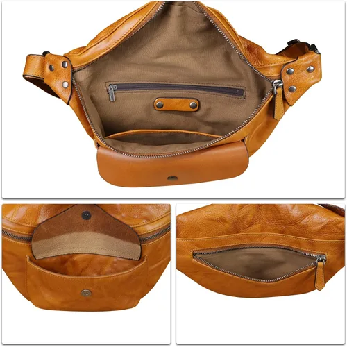 Miniatura 7 de Riñonera de cuero genuino para mujeres y hombres, bolso cruzado de cuero real vintage, bolso cruzado de moda para la cintura