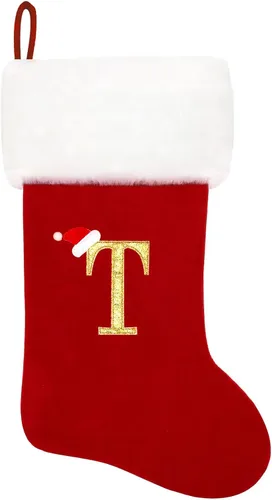 Miniatura 197 de Calcetines de Navidad bordados de 20 pulgadas con monograma, terciopelo negro con puño de felpa blanca supersuave, adornos clásicos para decoración
