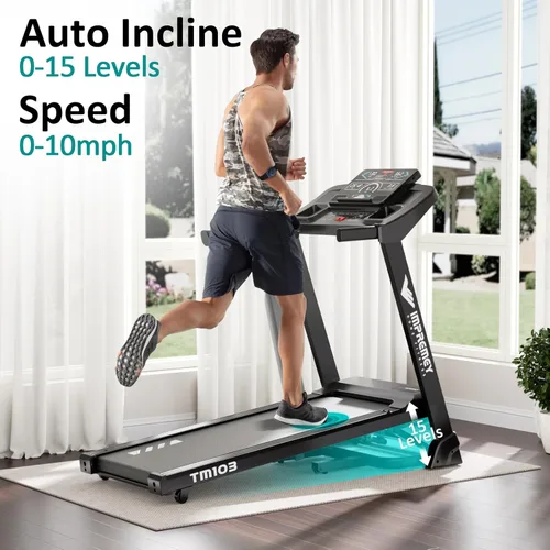 Miniatura 2 de Impremey Caminadora plegable con inclinación de 15 niveles para ejercicio en casa, control inteligente de frecuencia cardíaca para caminar o correr