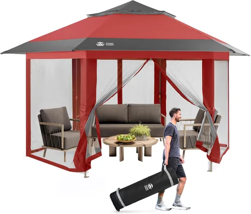 Miniatura 11 de CROWN SHADES Cenador desplegable de 13 x 13 pulgadas con mosquiteras, cenador portátil patentado CENTERLOK de 6 caras, tela recubierta plateada