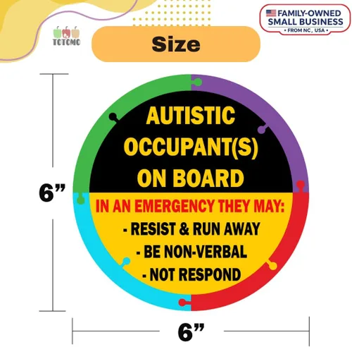 Miniatura 4 de TOTOMO Calcomanía para Auto "Ocupante Autista a Bordo" - 6" x 6" (Paquete de 4) (2 Adhesivos Frontales y 2 Adhesivos Traseros) Calcomanía