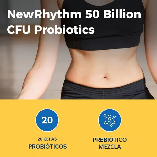 Miniatura 3 de NewRhythm Probióticos 50 mil millones de UFC, 20 cepas, 60 cápsulas vegetales, tecnología de liberación dirigida, resistente al ácido estomacal, sin