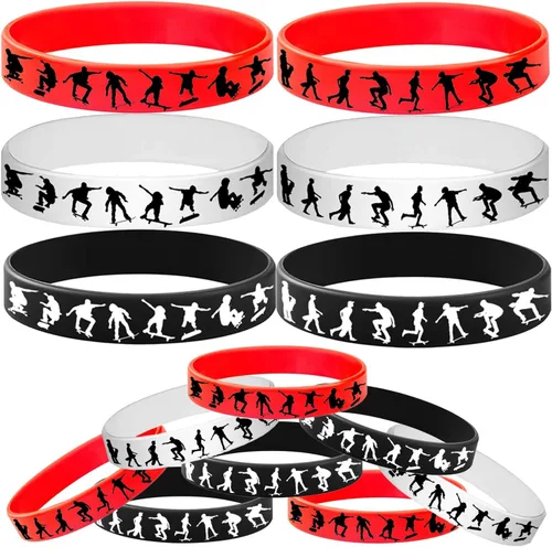 Miniatura 3 de 48 pulseras de goma para patineta, pulseras deportivas de silicona, suministros para fiestas, decoraciones de fiesta temática de monopatín, regalos