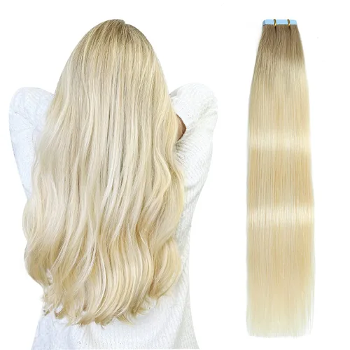 Miniatura 9 de SUYYA - Extensiones de cabello adhesivas de color borgoña; cabello humano 100 % real; extensiones de cabello adhesivas, invisibles, lacias y sin