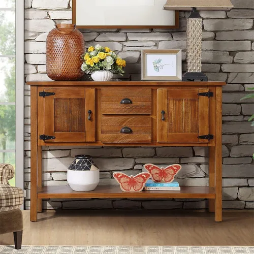 LKTART Aparador de 46 pulgadas, gabinete de buffet de granja con cajones de almacenamiento y estante inferior para sala de estar, cocina, entrada,