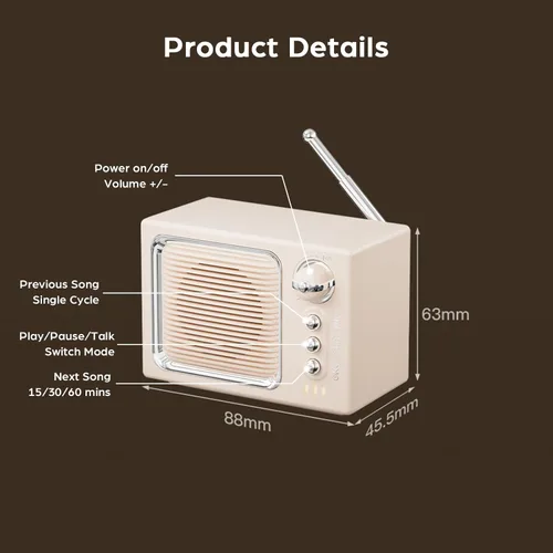 Miniatura 8 de Altavoz Bluetooth retro, mini altavoz Bluetooth inalámbrico portátil vintage con sonido de ruido blanco 5 W, sonido fuerte manos libres, llamada Rosa
