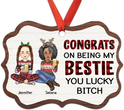 Miniatura 19 de Adorno personalizado con texto en inglés «Best Friend are Hard to Find Because The Very Best is Already Mine», adorno de Navidad personalizado 2023