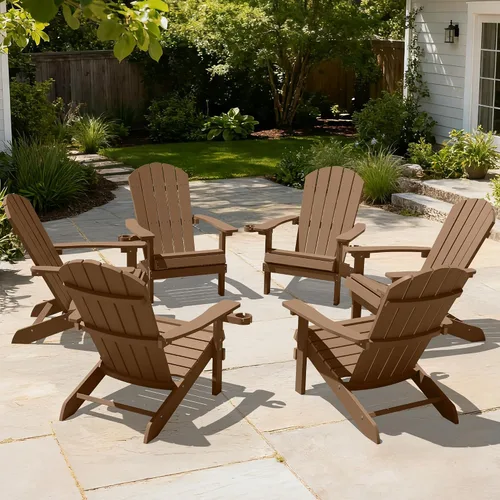 Miniatura 19 de YEFU Silla Adirondack de plástico resistente a la intemperie, sillas de patio con instalación fácil en 5 pasos, se ve exactamente como madera real