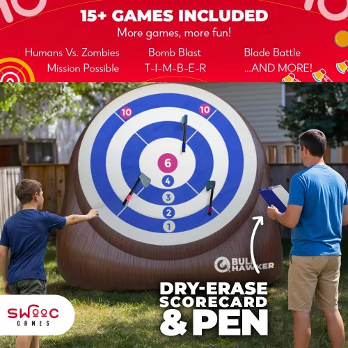 Miniatura 4 de Swooc Games - Bull Hawker Dardos de hacha gigante con más de 15 juegos Juego de lanzamiento de hachas para patio trasero con bomba de aire