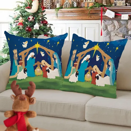 Miniatura 5 de Funda de almohada decorativa de Navidad cristiana de 18 x 18 pulgadas, decoración religiosa de Navidad Jesús, decoración de invierno para el hogar