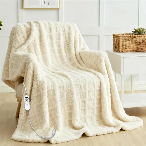 Miniatura 9 de Manta eléctrica térmica de 50 x 60 pulgadas, manta eléctrica de calentamiento rápido con 12 niveles de calor, manta con temporizador de 1-12H