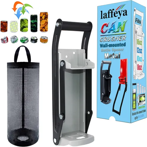 Miniatura 11 de laffeya Trituradora de latas, trituradora de latas montada en la pared, trituradora de latas de 16 onzas para triturar latas de soda y cerveza, Negro
