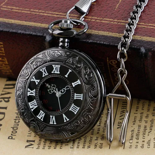 Miniatura 3 de Hollow Roman Digital Scale Men's Quartz Pocket Watches, Quartz Pocket Strap with Chain for Men