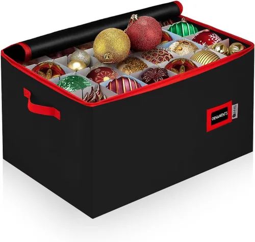 Miniatura 11 de Contenedor de almacenamiento para adornos de Navidad con divisores, almacena hasta 54 adornos, con cremallera, cómodo, ajustable, organizador grande