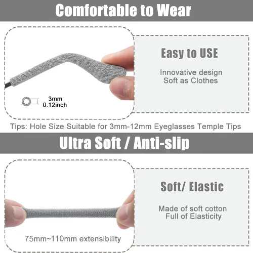 Miniatura 3 de 2 pares de agarraderas extendidas para orejas de anteojos, cojín de brazo de algodón de punto suave mejorado para anteojos detrás de la oreja