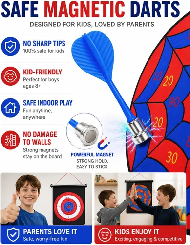 Miniatura 3 de Tablero magnético de dardos para niños, adolescentes, adultos, juegos de mesa de dardos enrollables de doble cara para niños de 3 a 18 años con 12