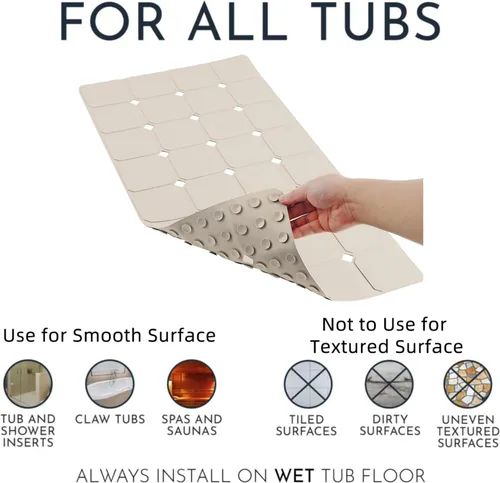 Miniatura 3 de Tapete de bañera antideslizante de silicona plegable de 15 x 28 pulgadas con ventosas fuertes y grandes agujeros de drenaje, duradero y ecológico