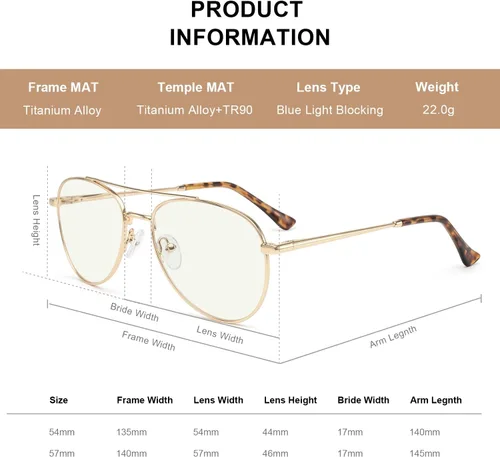 Miniatura 4 de Lentes de lectura de aviador para hombres y mujeres, lentes de bloqueo de luz azul, patillas de primavera Dorado
