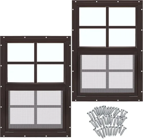 Miniatura 12 de Tandefio Paquete de 2 Ventanas de Cobertizo Empotradas de 16 x 16 pulgadas de color negro con vidrio templado y malla para el hogar, ventanas