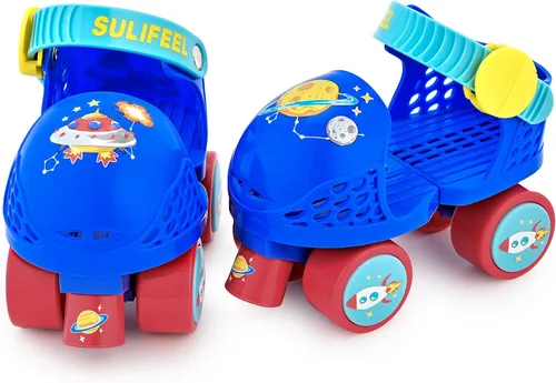 SULIFEEL Patines de ruedas cuádruples ajustables para niños, patines de ruedas para principiantes para niñas y niños de 2 a 5 años de edad Azul