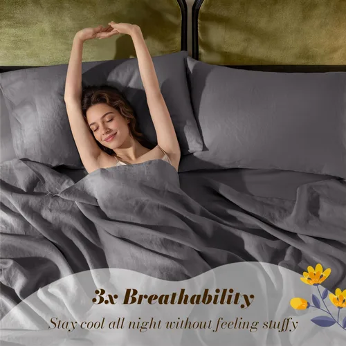 Miniatura 3 de SONORO KATE 100% lino francés puro, sábanas transpirables y duraderas tamaño individual XL, sábanas antidesgarro para cama, lavables a máquina