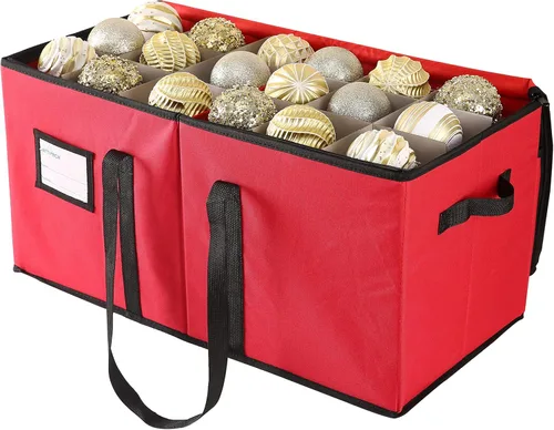 Miniatura 8 de Sattiyrch - Caja de almacenamiento de adornos de Navidad con cierre de cremallera doble - Caja que aporta ranuras para 128 adornos navideños de 3