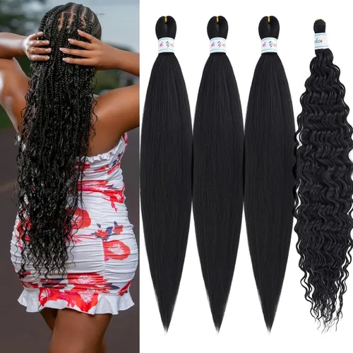 Miniatura 42 de Cabello para trenzar rizado ondulado negro 1B preestirado de onda oceánica profunda de ganchillo bohemio para trenzar de 16 pulgadas, 2 paquetes