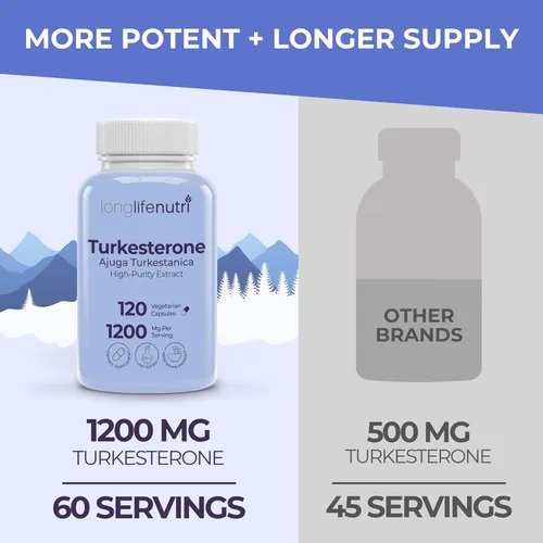 Miniatura 4 de LongLifeNutri Turkesterone 1200mg - Ajuga Turkestanica de alta pureza para fuerza, recuperación y crecimiento muscular, 120 cápsulas vegetarianas