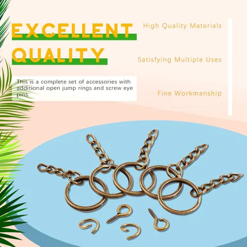 Miniatura 5 de 450 llaveros divididos de bronce de 0.78 pulgadas con cadena y anillo de salto a granel, kit de piezas de llavero para suministros de manualidades
